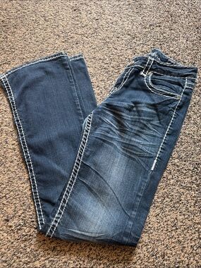 L.A. idol Dark Blue Bootcut Jeans with White Contrast Stitching